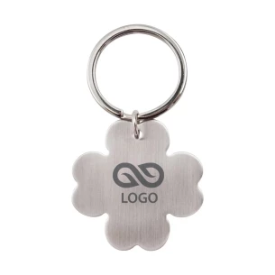 Metalinis raktų pakabukas su keturlapiu dobilu - Sidabrinis